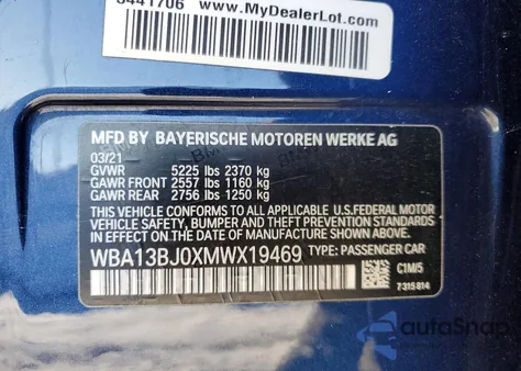 2021 BMW 530 Xi z USA, uszkodzony, nr VIN WBA13BJ0XMWX19469